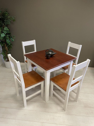 Dřevěný jídelní stůl bílo-hnědý se 4 židlemi